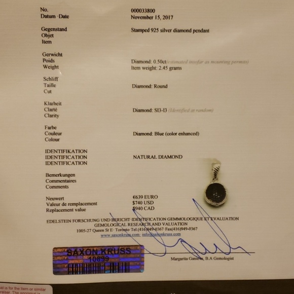 Blue Diamond and Silver Pendant Necklace - Picture 3 of 4